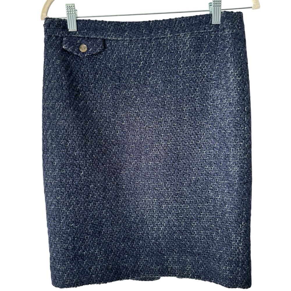 J. Crew The Pencil Skirt Navy Blue Tweed Womens Size 4 Pocket Wool